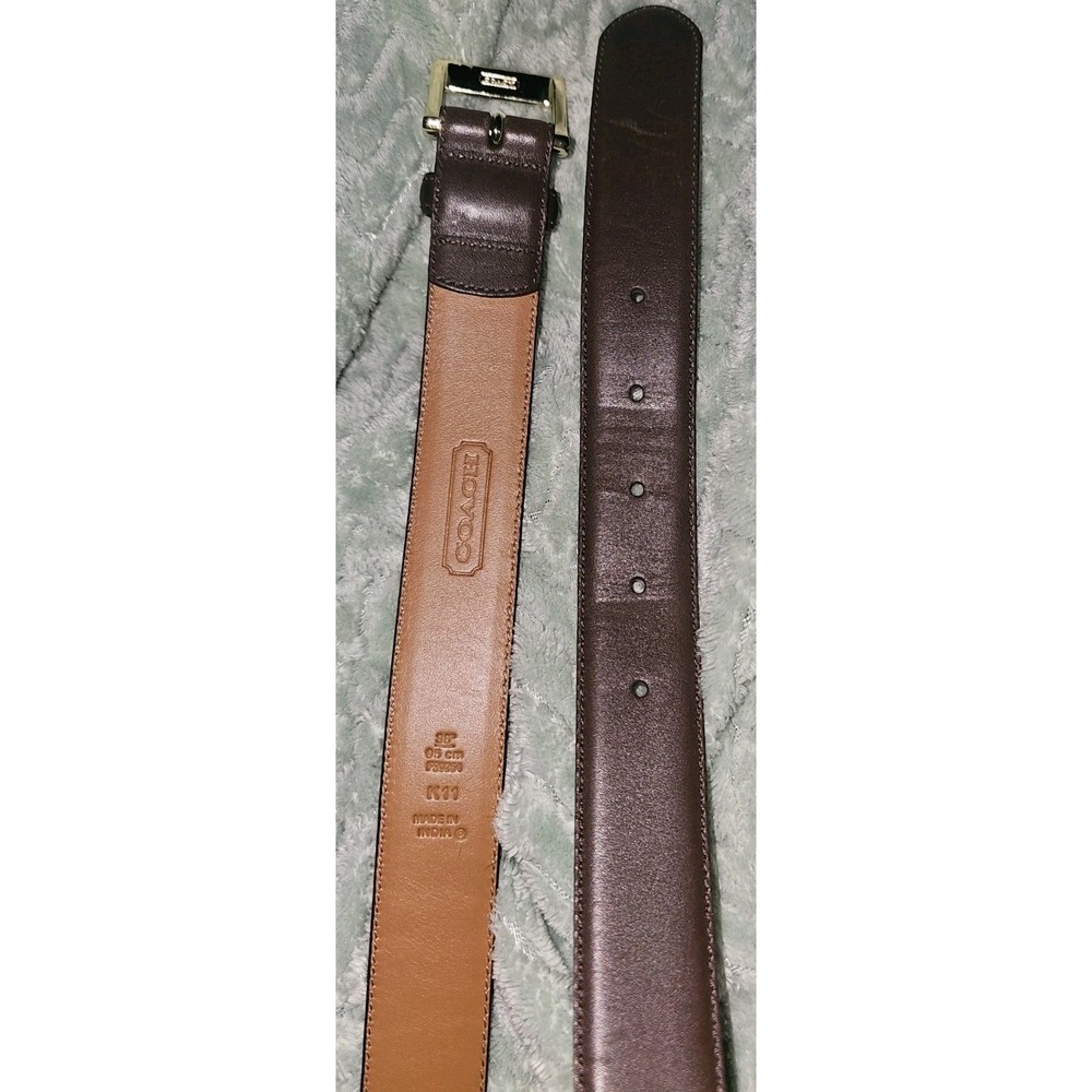 Coach Belt Size 38 Brown Smooth Cowhide Leather Handcrafted Gold Brass Buckle - Picture 4 of 4